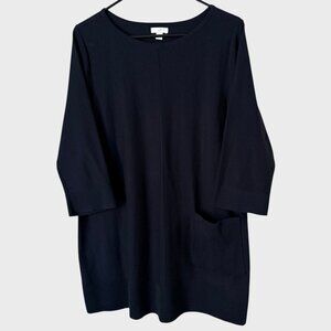 J.Jill Single Pocket Sweater Tunic Navy Blue Women's Large Boat-Neck 3/4 Sleeve
